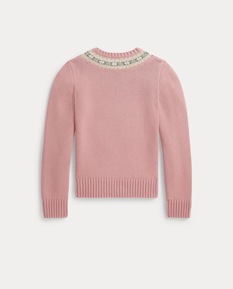 Camisola de Malha de Algodão com Detalhe de Gola Fair Isle Polo Ralph Lauren Rosa-2