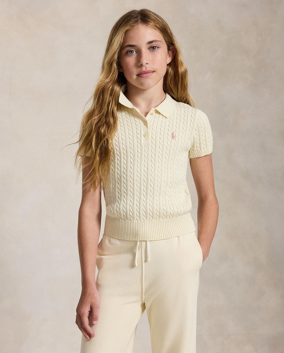 Camisola de Malha do Cabo tipo Polo de Algodão Polo Ralph Lauren Creme-1