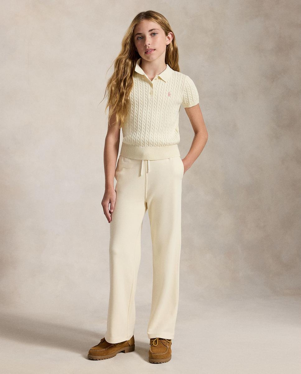 Camisola de Malha do Cabo tipo Polo de Algodão Polo Ralph Lauren Creme-3