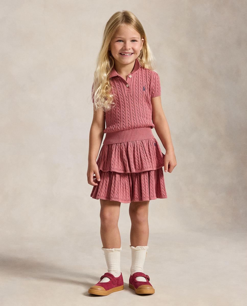Jersey de niña estilo polo de algodón en punto de ochos - Polo Ralph Lauren - Rosa Rosa-1