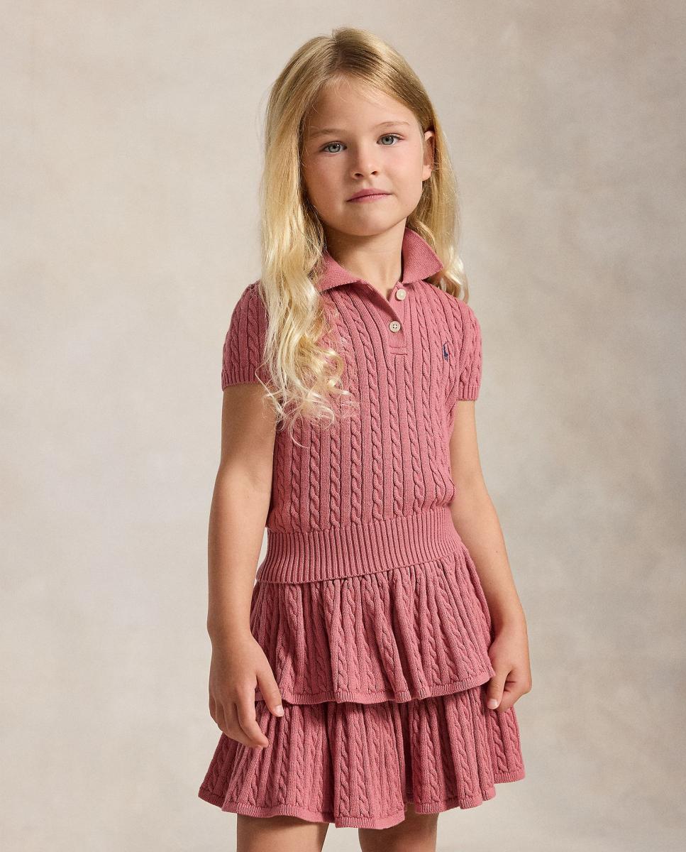 Jersey de niña estilo polo de algodón en punto de ochos - Polo Ralph Lauren - Rosa Rosa-2