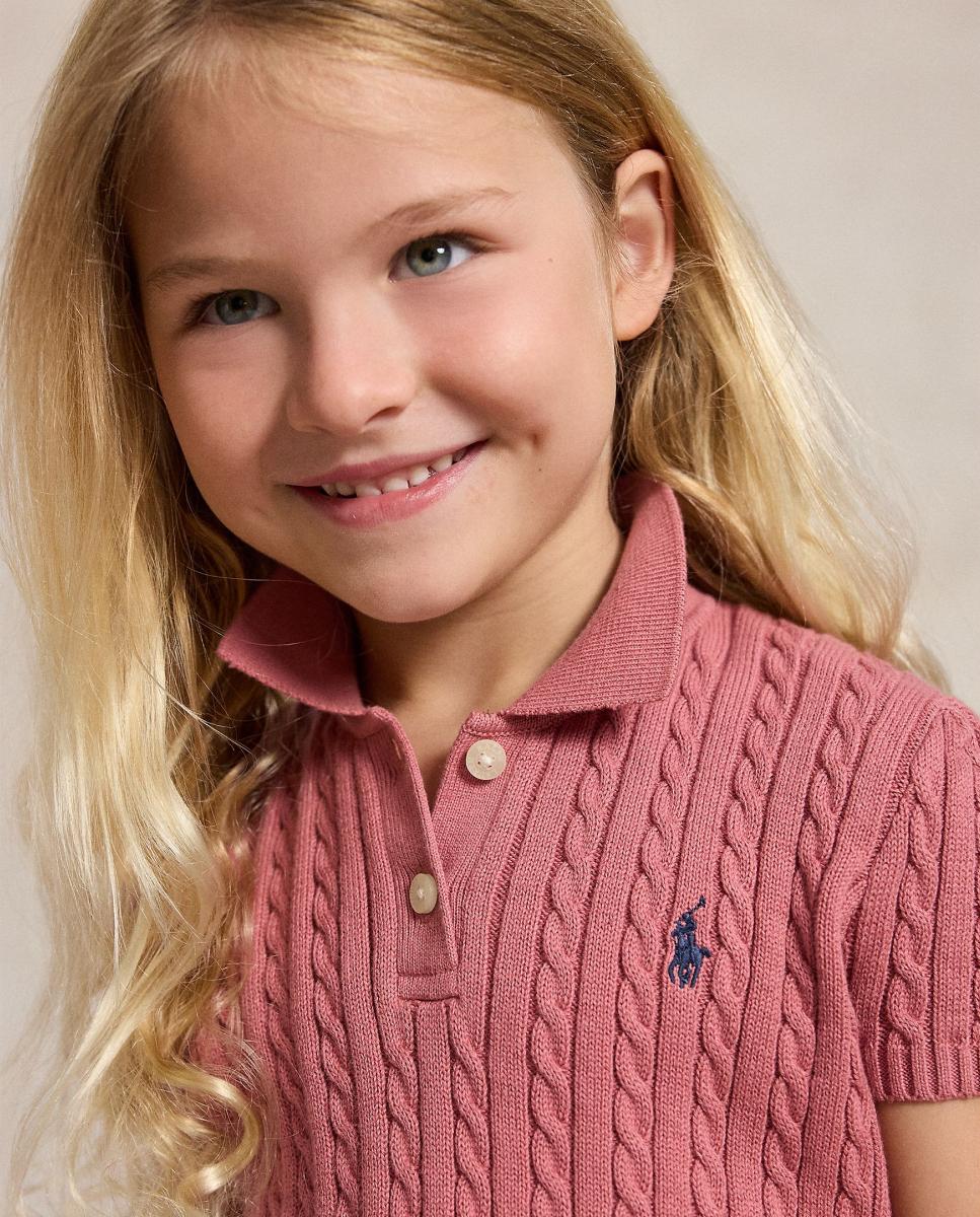 Jersey de niña estilo polo de algodón en punto de ochos - Polo Ralph Lauren - Rosa Rosa-3