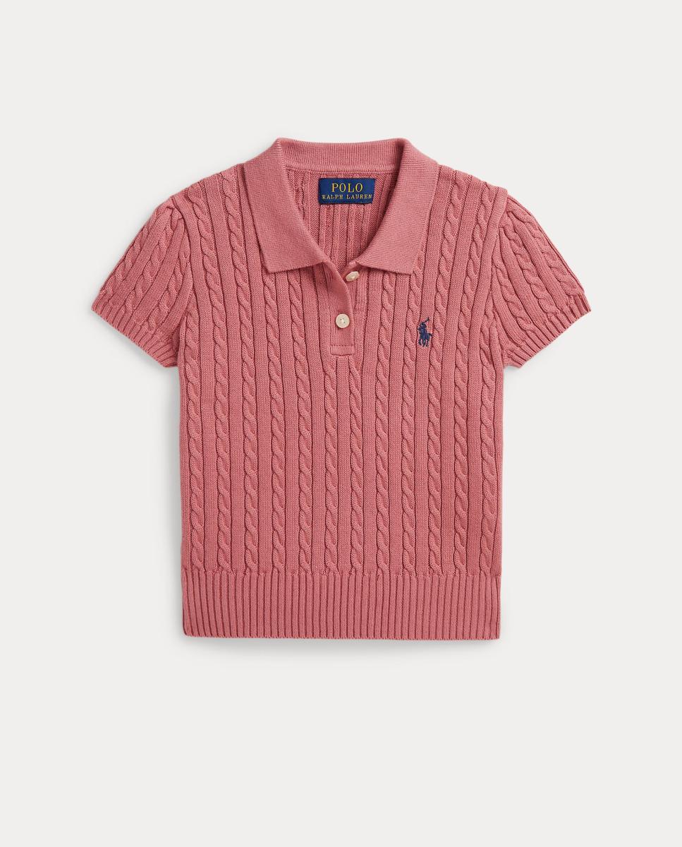 Jersey de niña estilo polo de algodón en punto de ochos - Polo Ralph Lauren - Rosa Rosa-4