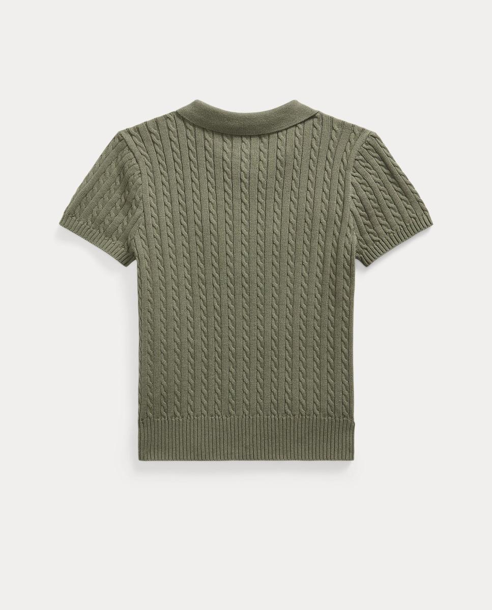 Camisola de Malha do Cabo Estilo Polo de Algodão Verde-militar-2