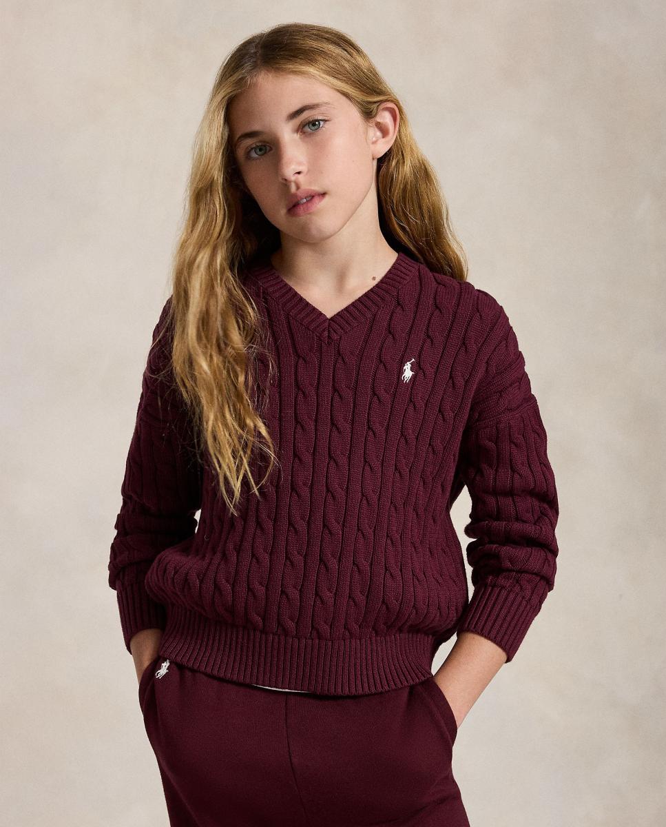 Camisola de Malha Oversized com Decote em Bico Bordeaux-2