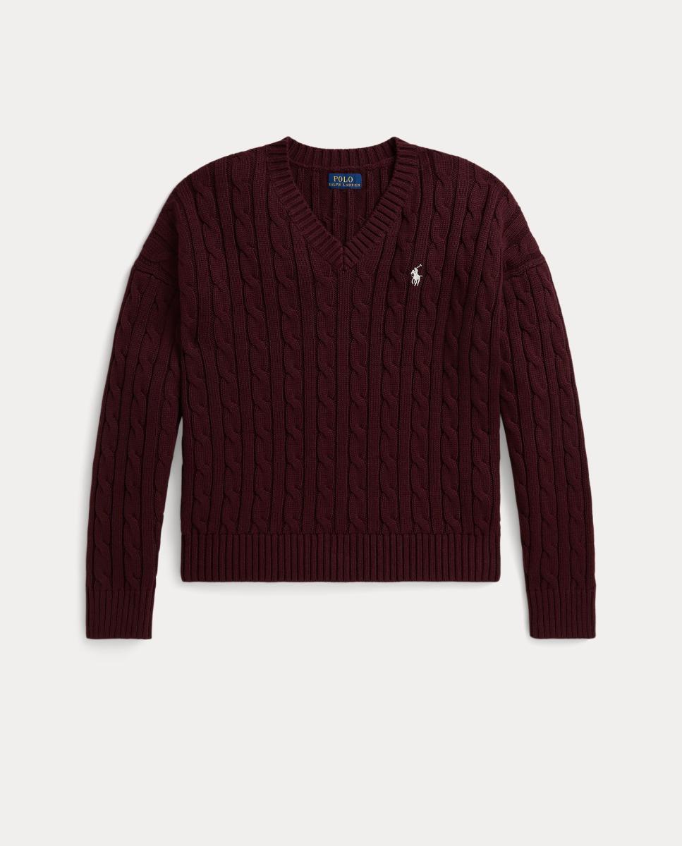 Camisola de Malha Oversized com Decote em Bico Bordeaux-4