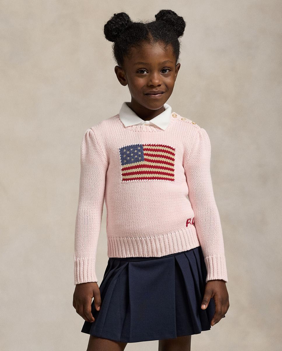 Camisola de Malha de Algodão com Bandeira Polo Ralph Lauren Rosa-2