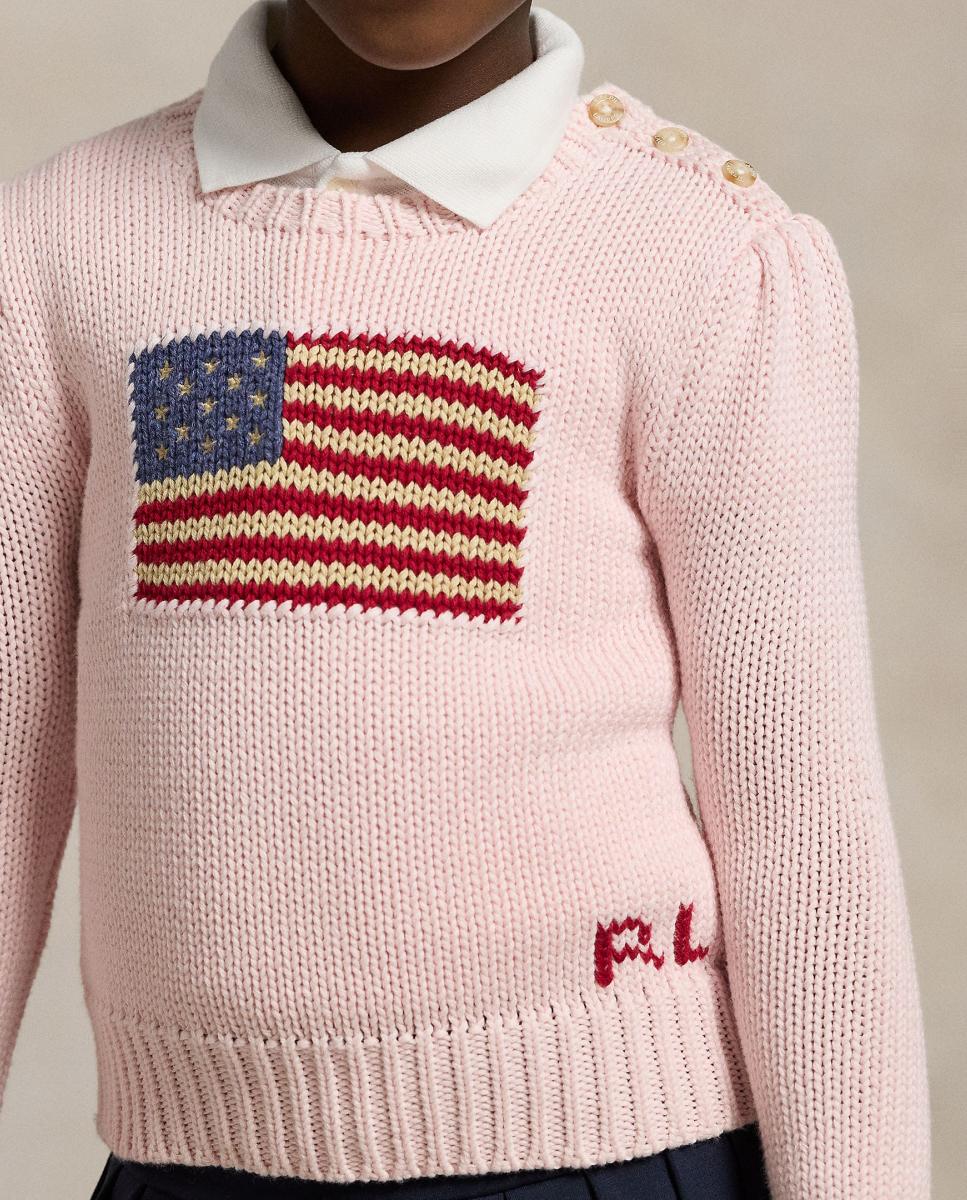 Camisola de Malha de Algodão com Bandeira Polo Ralph Lauren Rosa-3