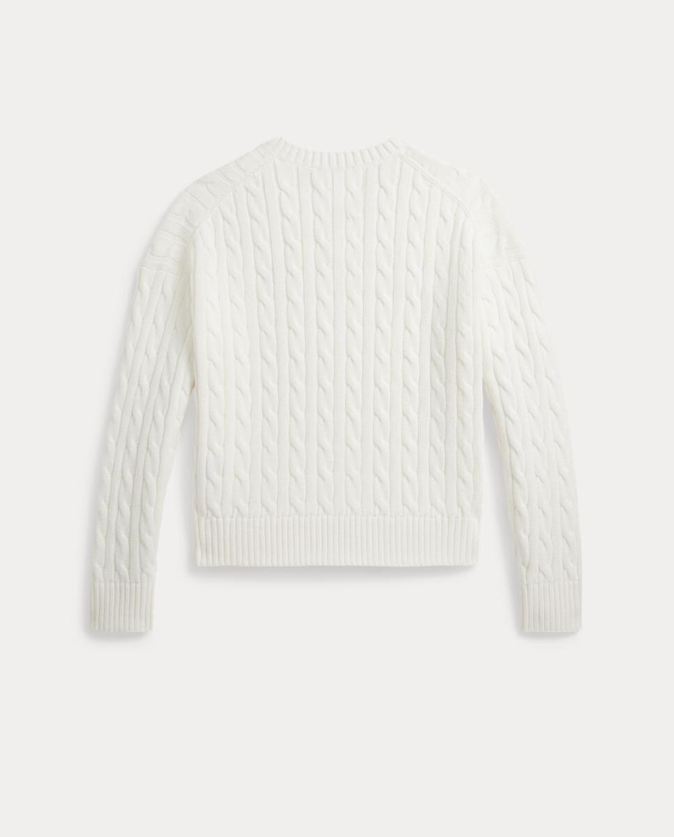 Camisola de Malha de Algodão com Decote em Bico Branco-marfim-5