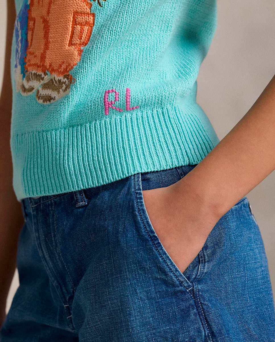 Camisola de Malha de Algodão com Manga Curta Polo Ralph Lauren Verde Água-3