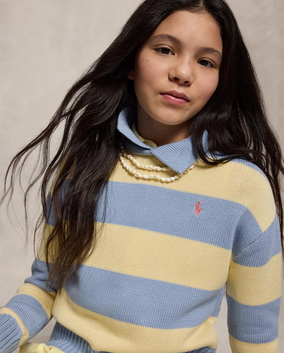 Camisola de Malha Tipo Polo de Algodão às Riscas Polo Ralph Lauren Azul / Amarelo-2