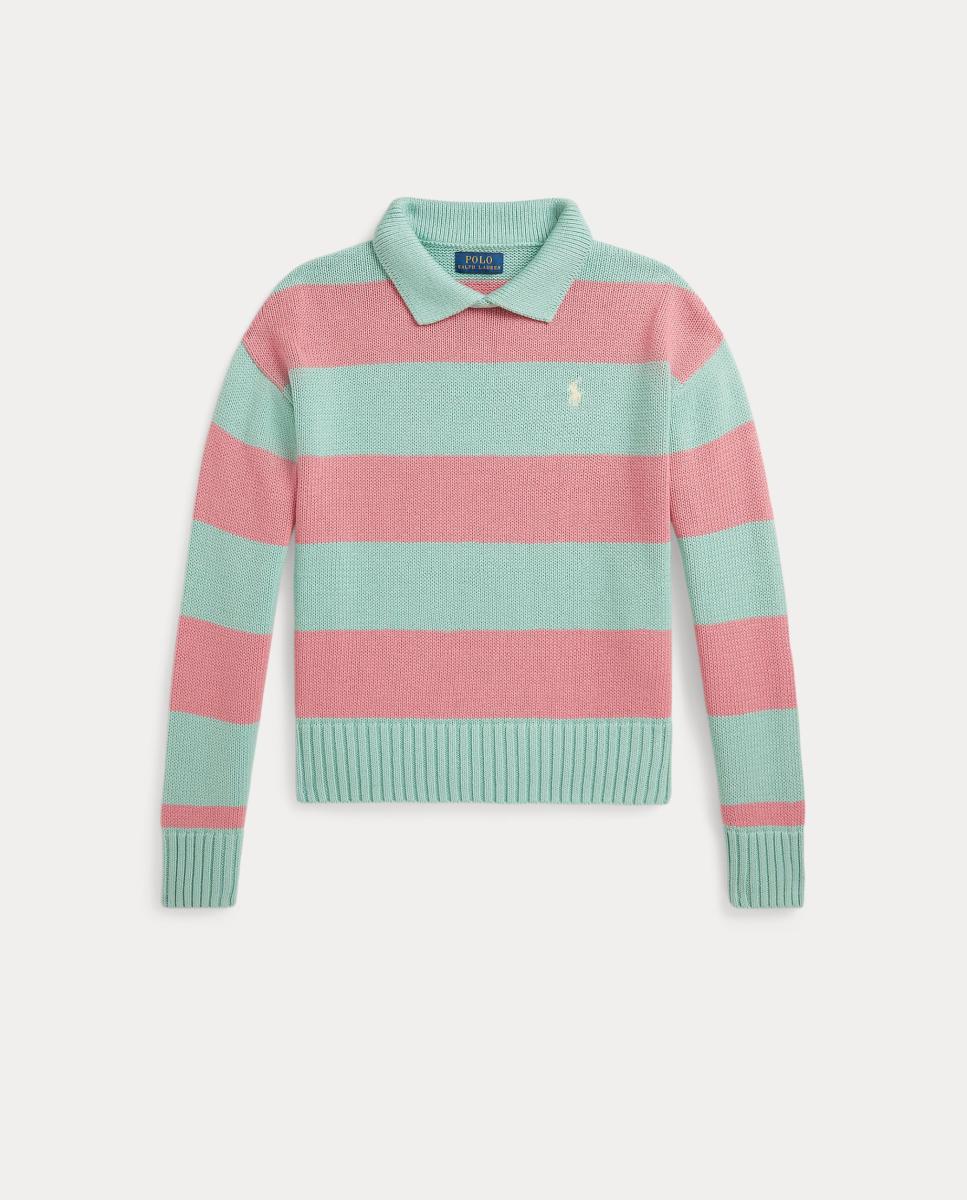 Imagem 0 de Camisola de Malha Tipo Polo de Algodão às Riscas