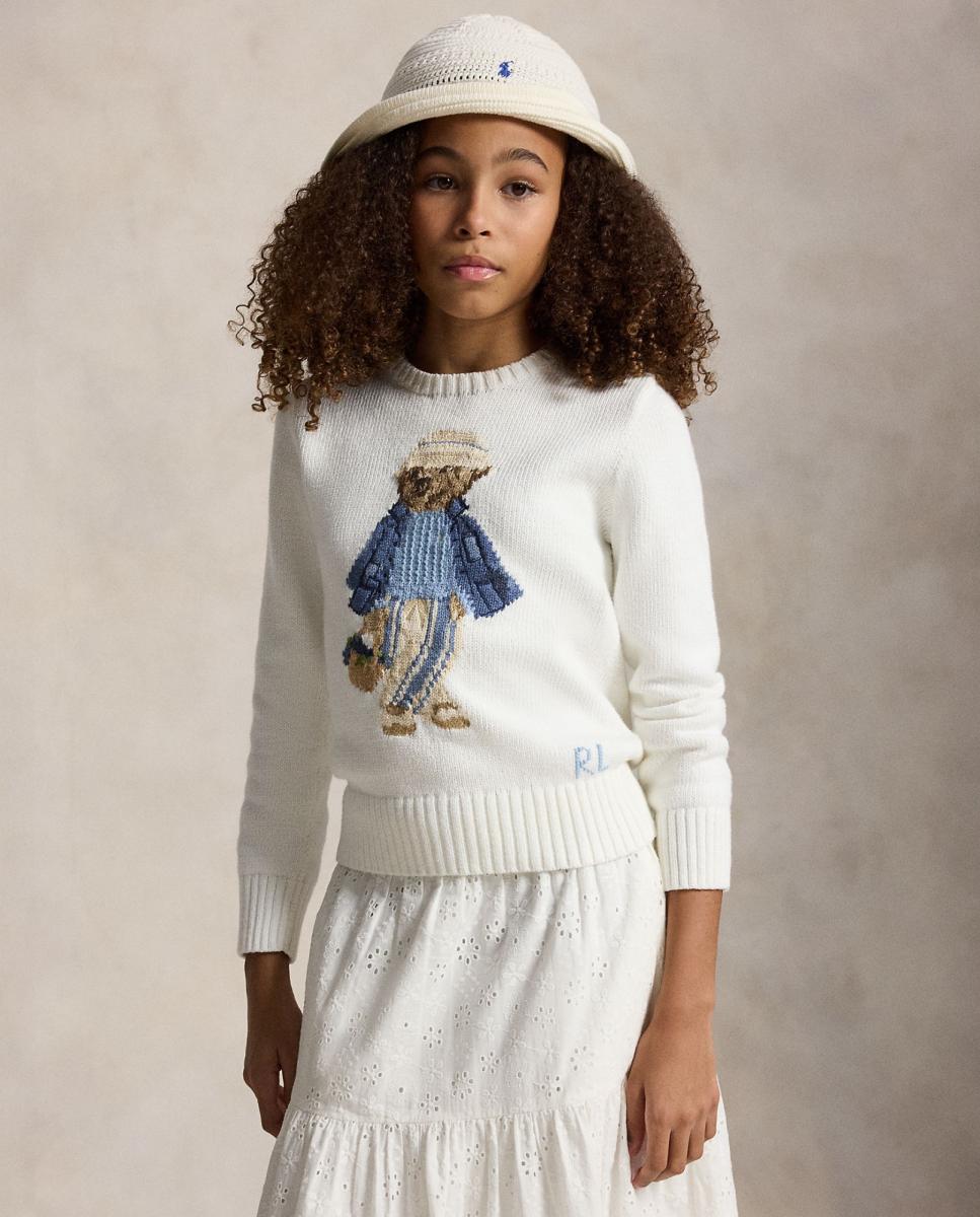 Camisola de Malha de Criança em Algodão com Polo Bear Polo Ralph Lauren Branco-marfim-2