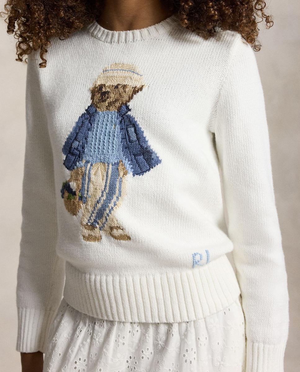 Camisola de Malha de Criança em Algodão com Polo Bear Polo Ralph Lauren Branco-marfim-3