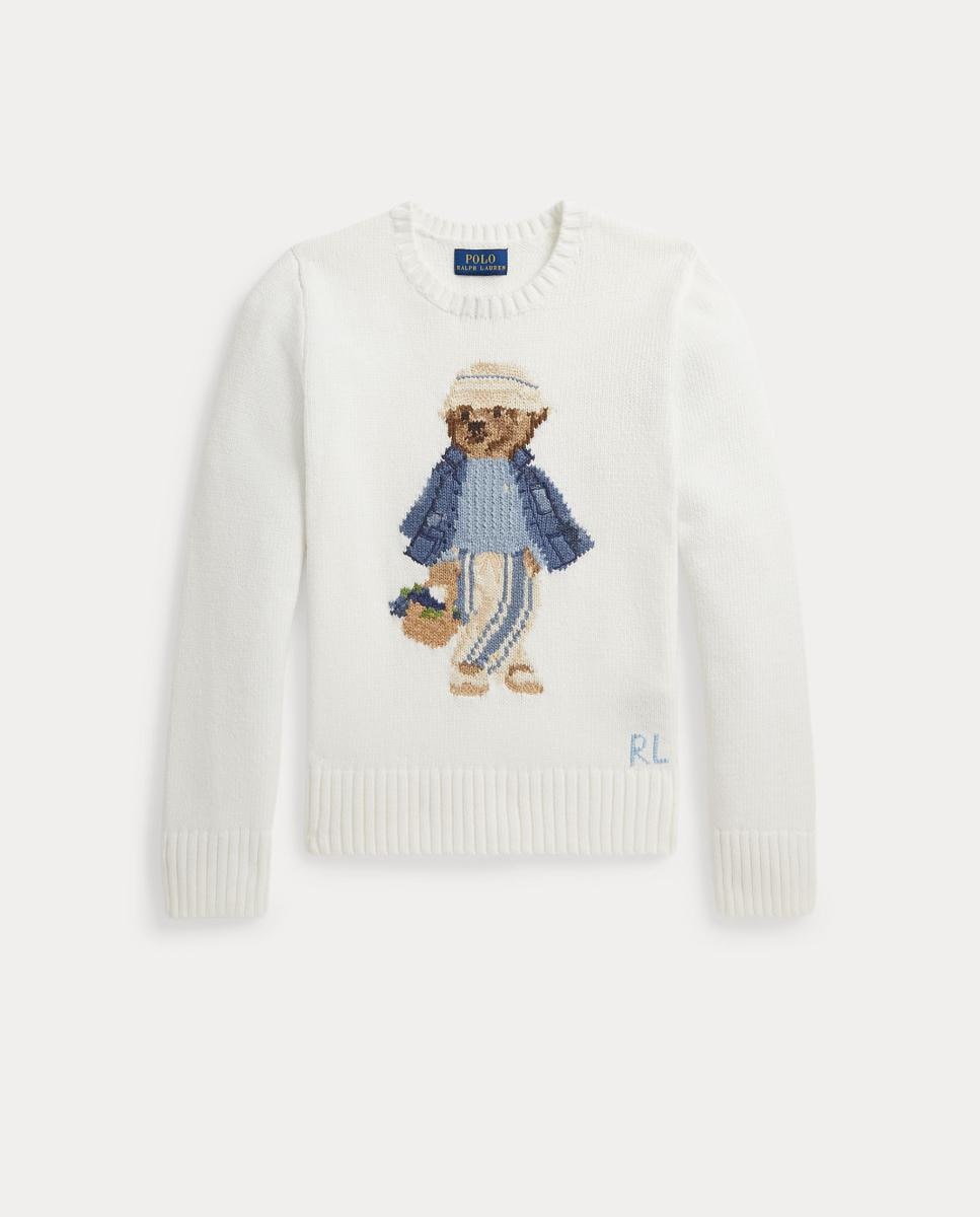 Camisola de Malha de Criança em Algodão com Polo Bear Polo Ralph Lauren Branco-marfim-5
