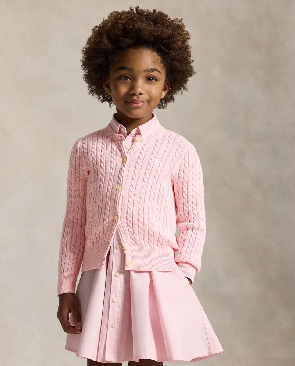 Cardigan de Malha do Cabo de Algodão Rosa-2