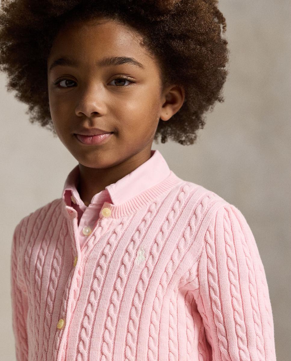 Cardigan de Malha do Cabo de Algodão Polo Ralph Lauren Rosa-3