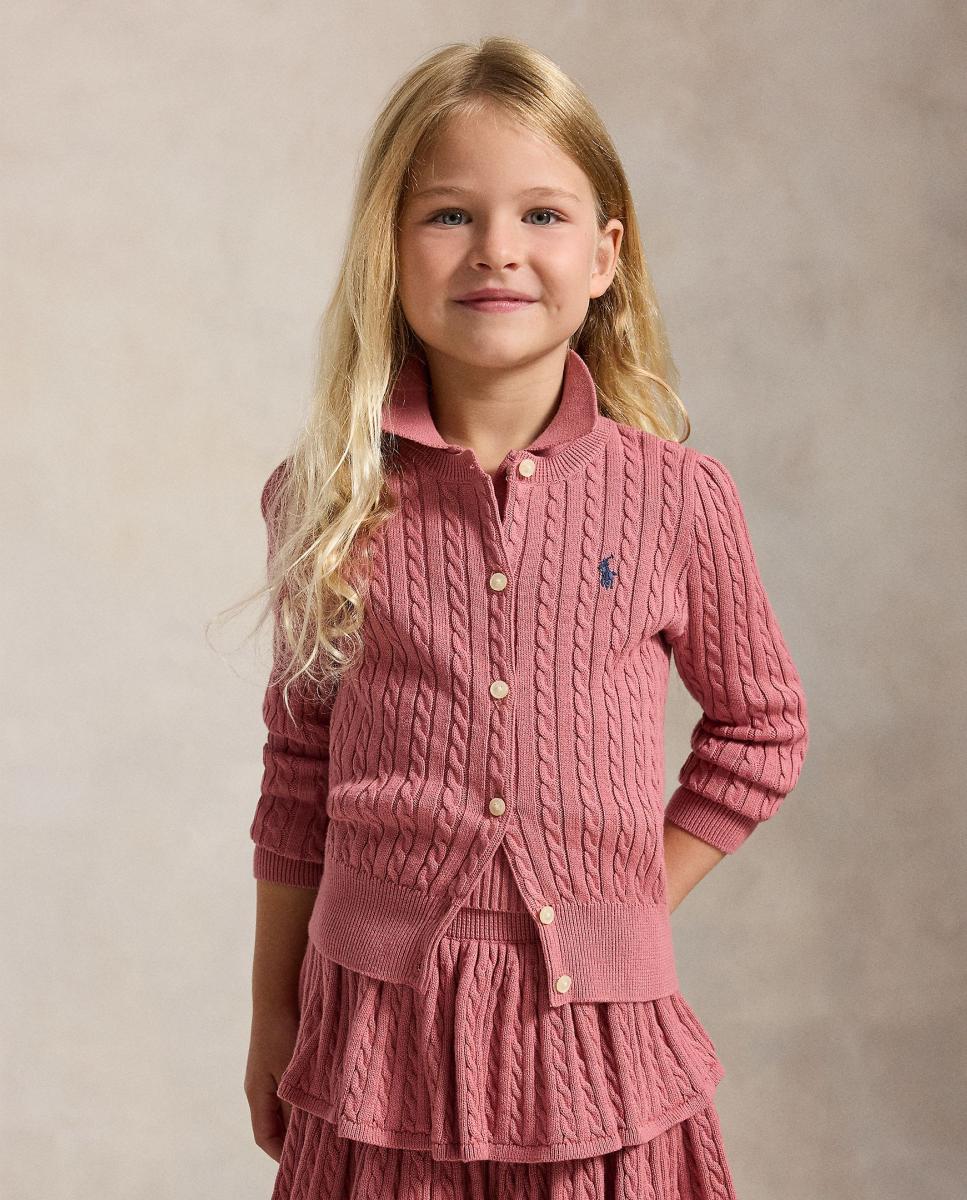Cardigan de Malha do Cabo de Algodão Polo Ralph Lauren Rosa-2