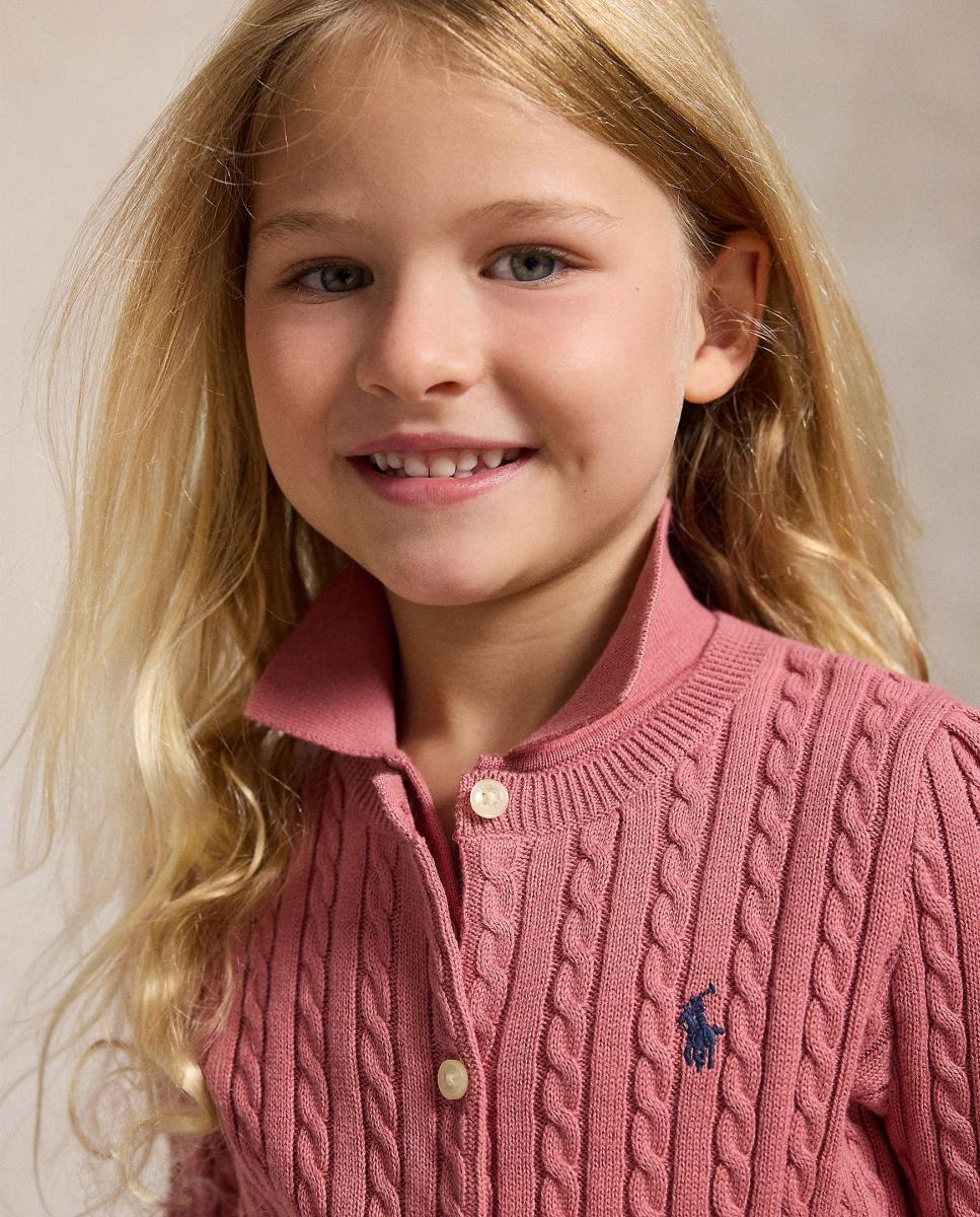 Cardigan de Malha do Cabo de Algodão Polo Ralph Lauren Rosa-3