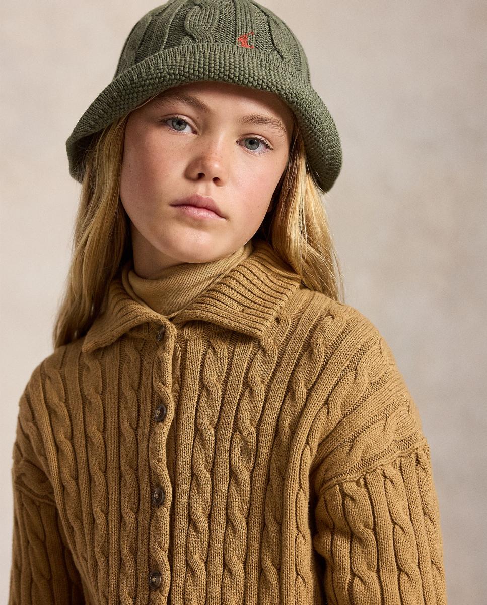 Cárdigan de niña con cuello polo en punto de ochos - Polo Ralph Lauren - Camel Camel-2