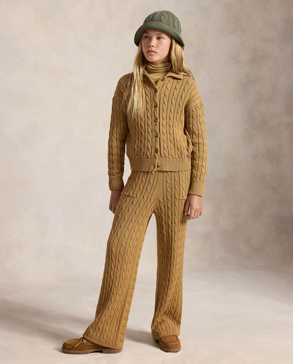 Cárdigan de niña con cuello polo en punto de ochos - Polo Ralph Lauren - Camel Camel-3