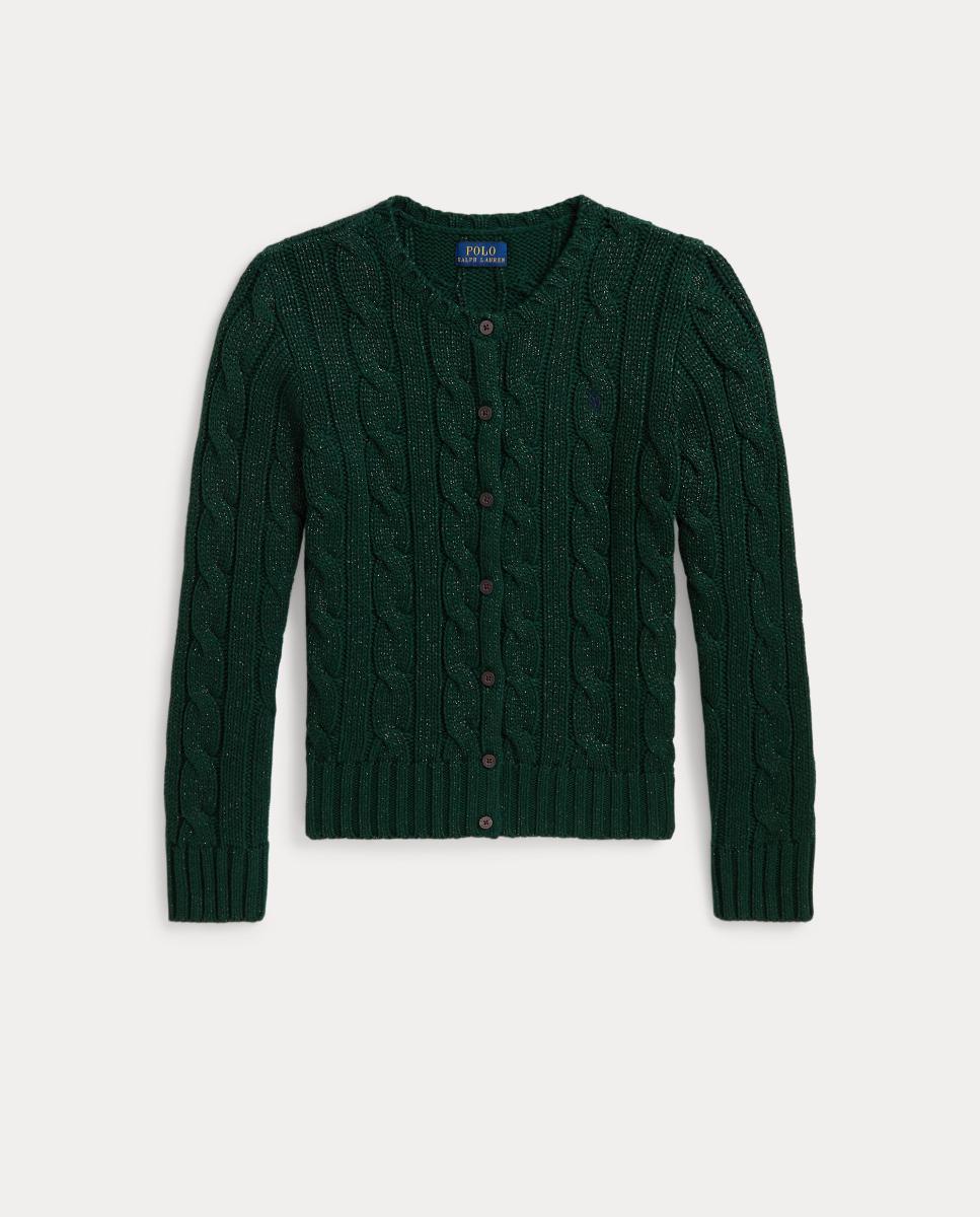 Cárdigan de niña de algodón en punto de ochos ancho - Polo Ralph Lauren - Verde oscuro Verde oscuro-1