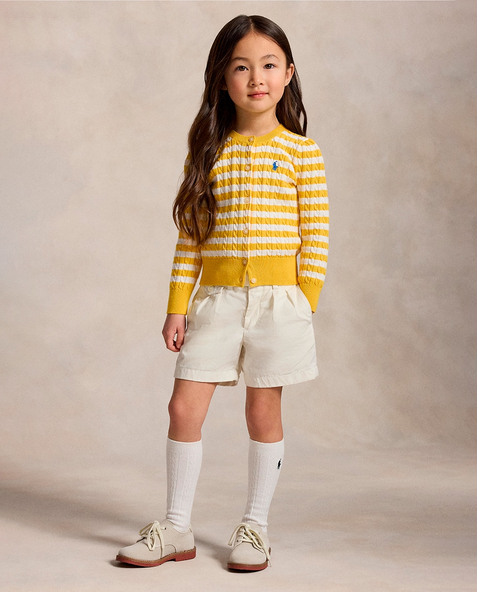 Cardigan de Malha do Cabo de Algodão Polo Ralph Lauren Branco/Amarelo-2