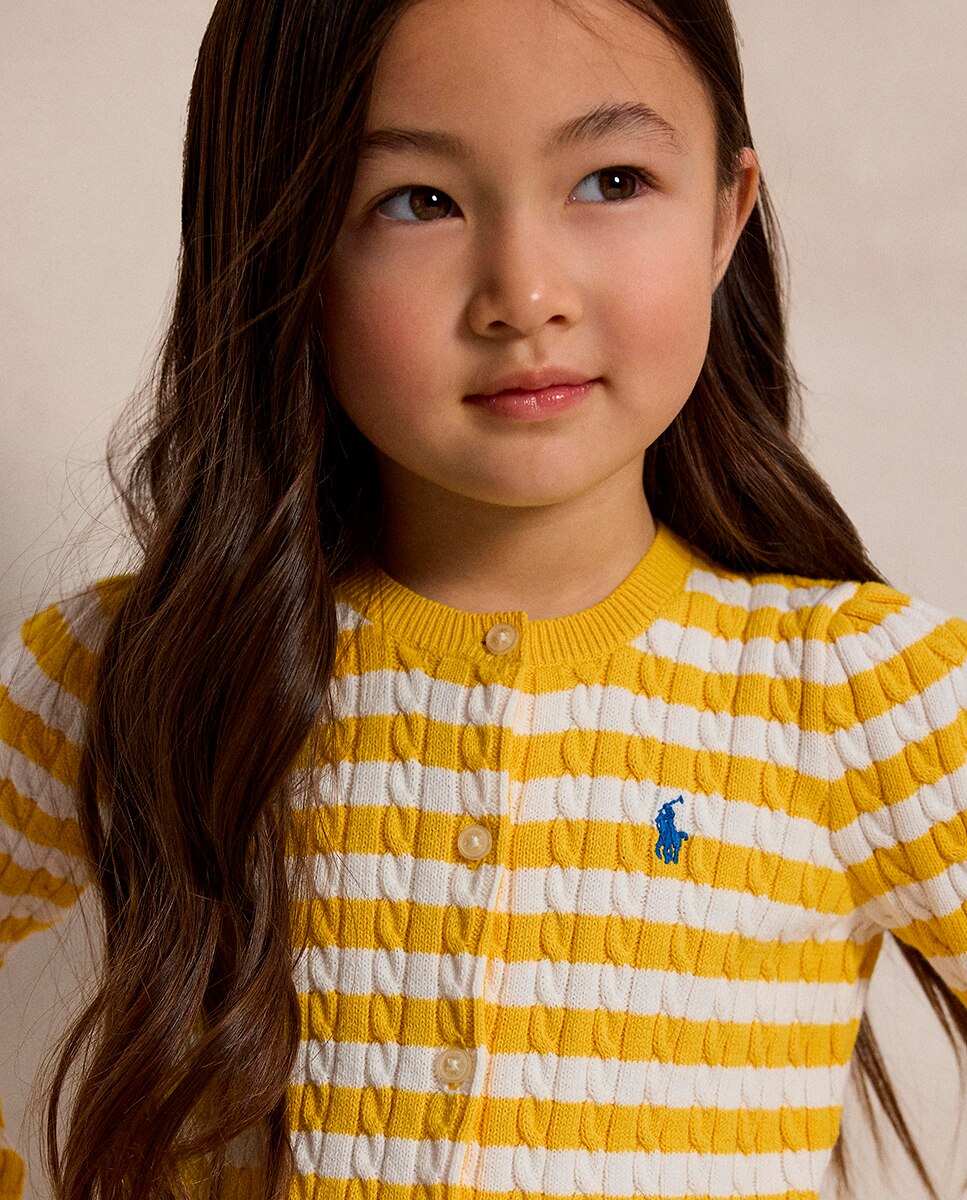 Cardigan de Malha do Cabo de Algodão Polo Ralph Lauren Branco/Amarelo-3