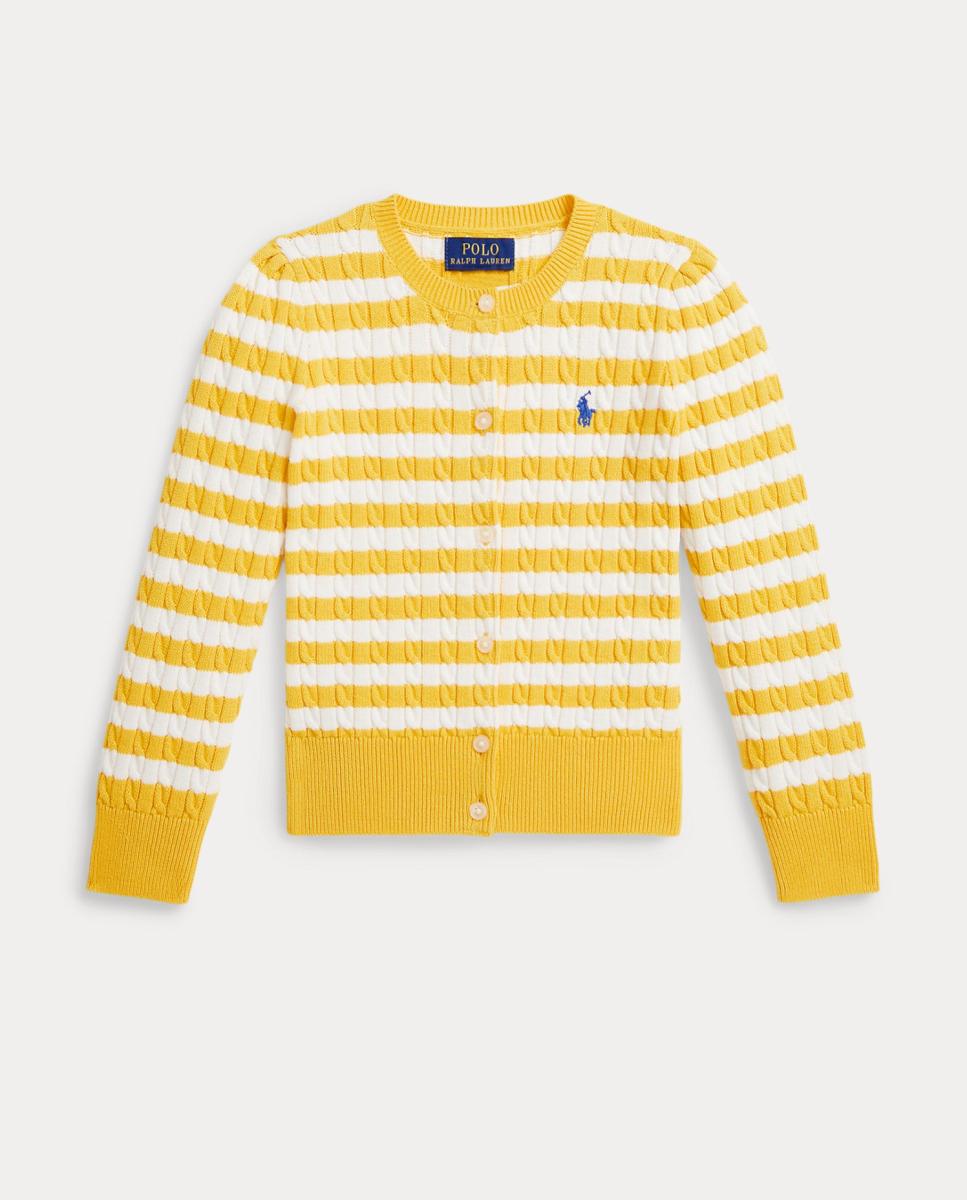 Cardigan de Malha do Cabo de Algodão Polo Ralph Lauren Branco/Amarelo-4