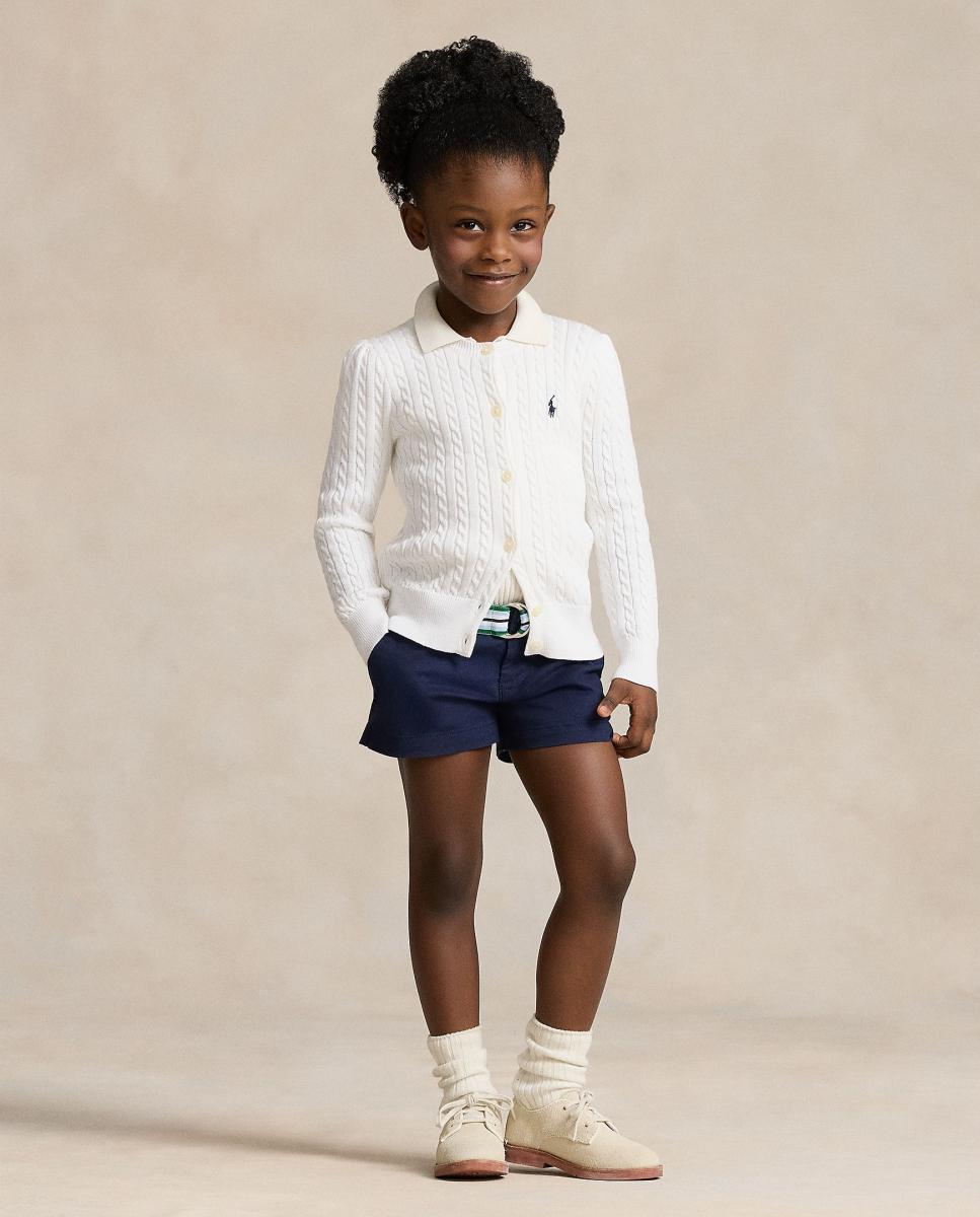 Cárdigan de niña de algodón en punto de ochos - Polo Ralph Lauren - Blanco Blanco-1