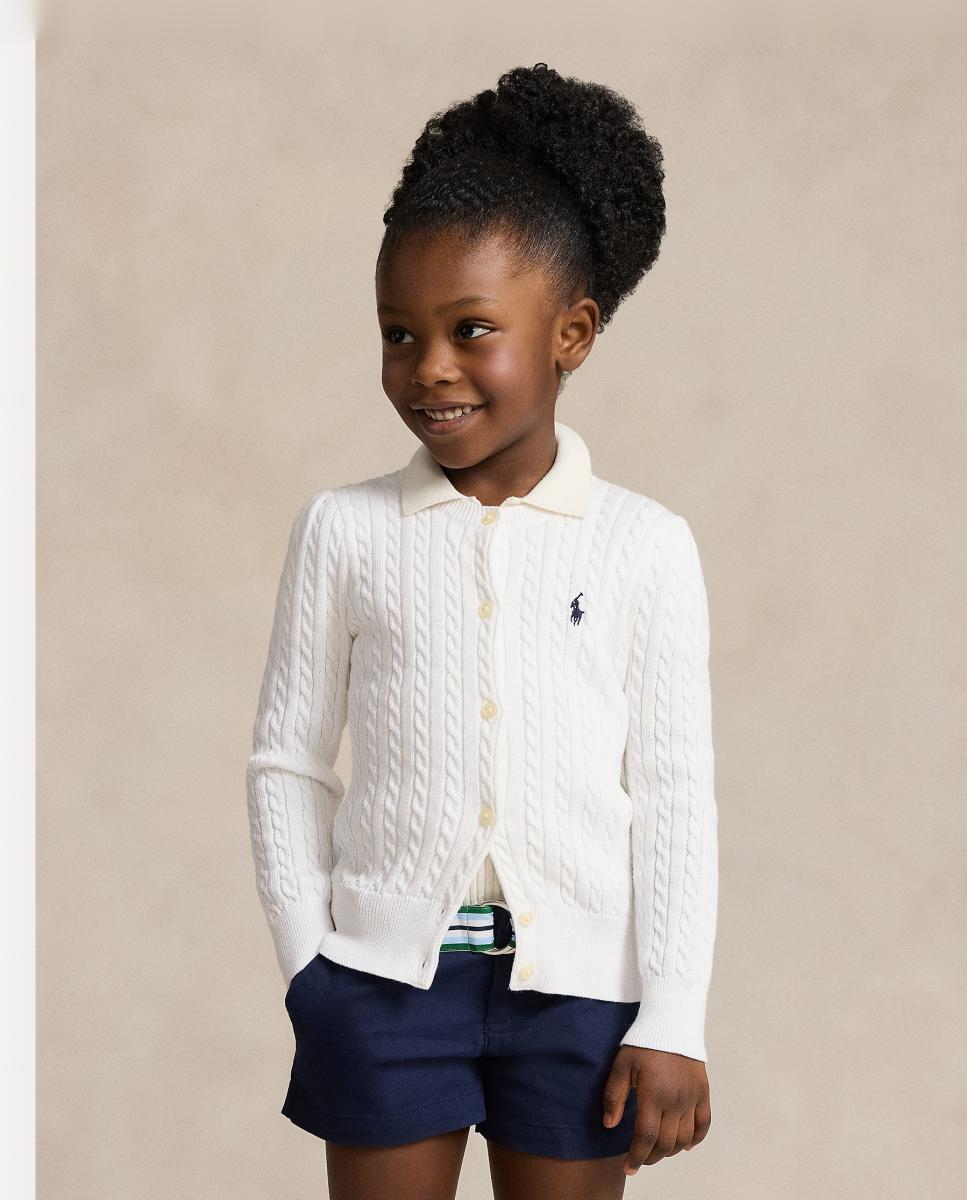Cárdigan de niña de algodón en punto de ochos - Polo Ralph Lauren - Blanco Blanco-2