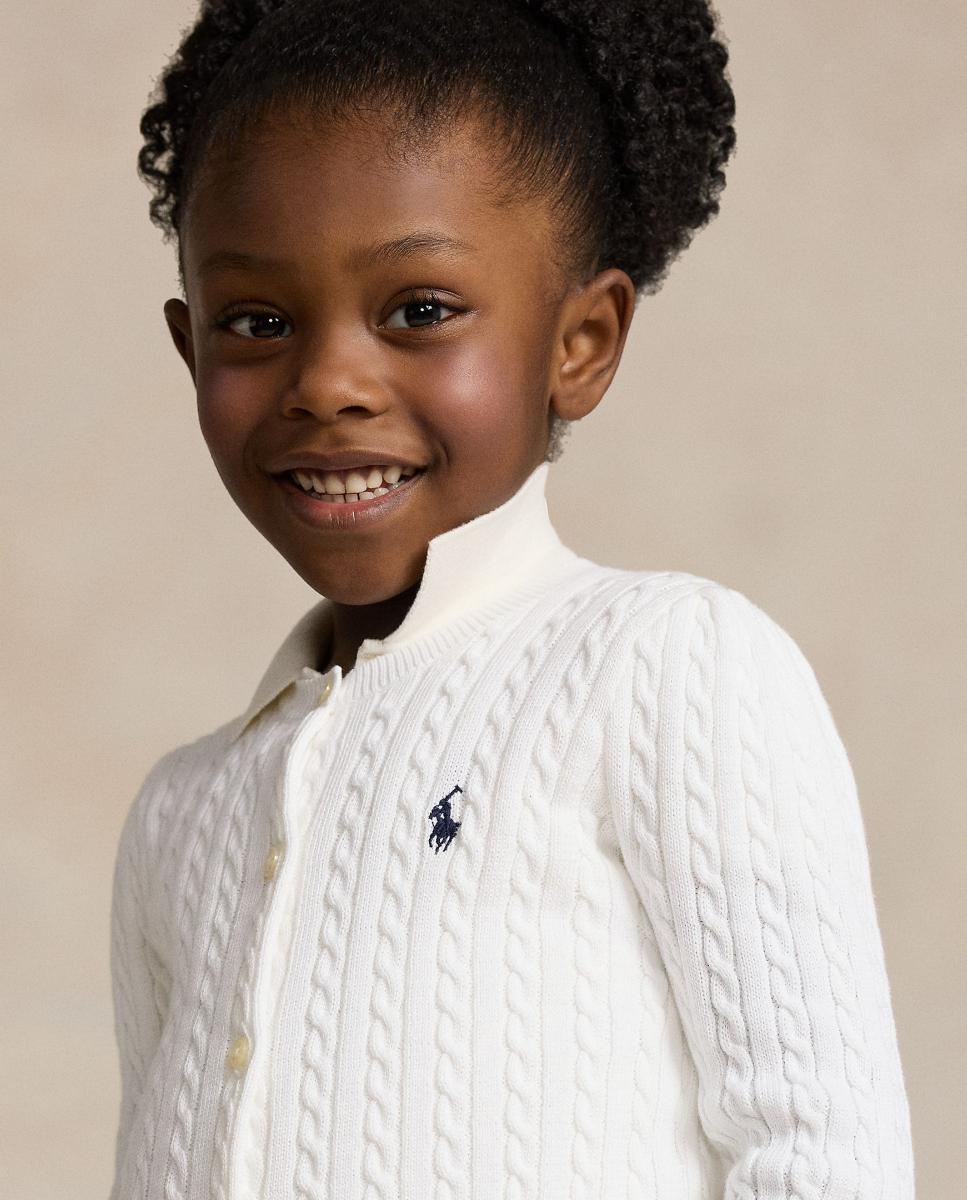 Cárdigan de niña de algodón en punto de ochos - Polo Ralph Lauren - Blanco Blanco-3