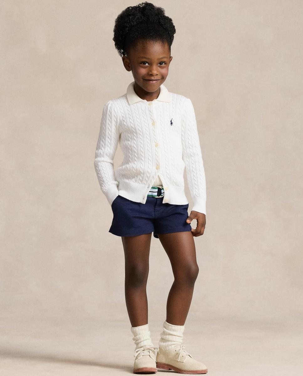 Cárdigan de niña de algodón en punto de ochos - Polo Ralph Lauren - Blanco Blanco-4