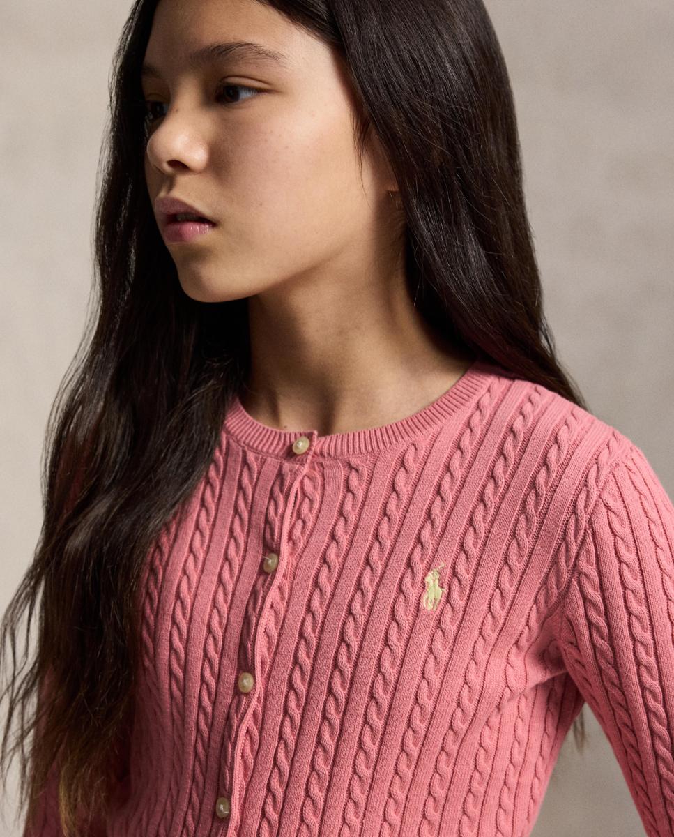 Cardigan de Malha do Cabo de Algodão Polo Ralph Lauren Coral-3