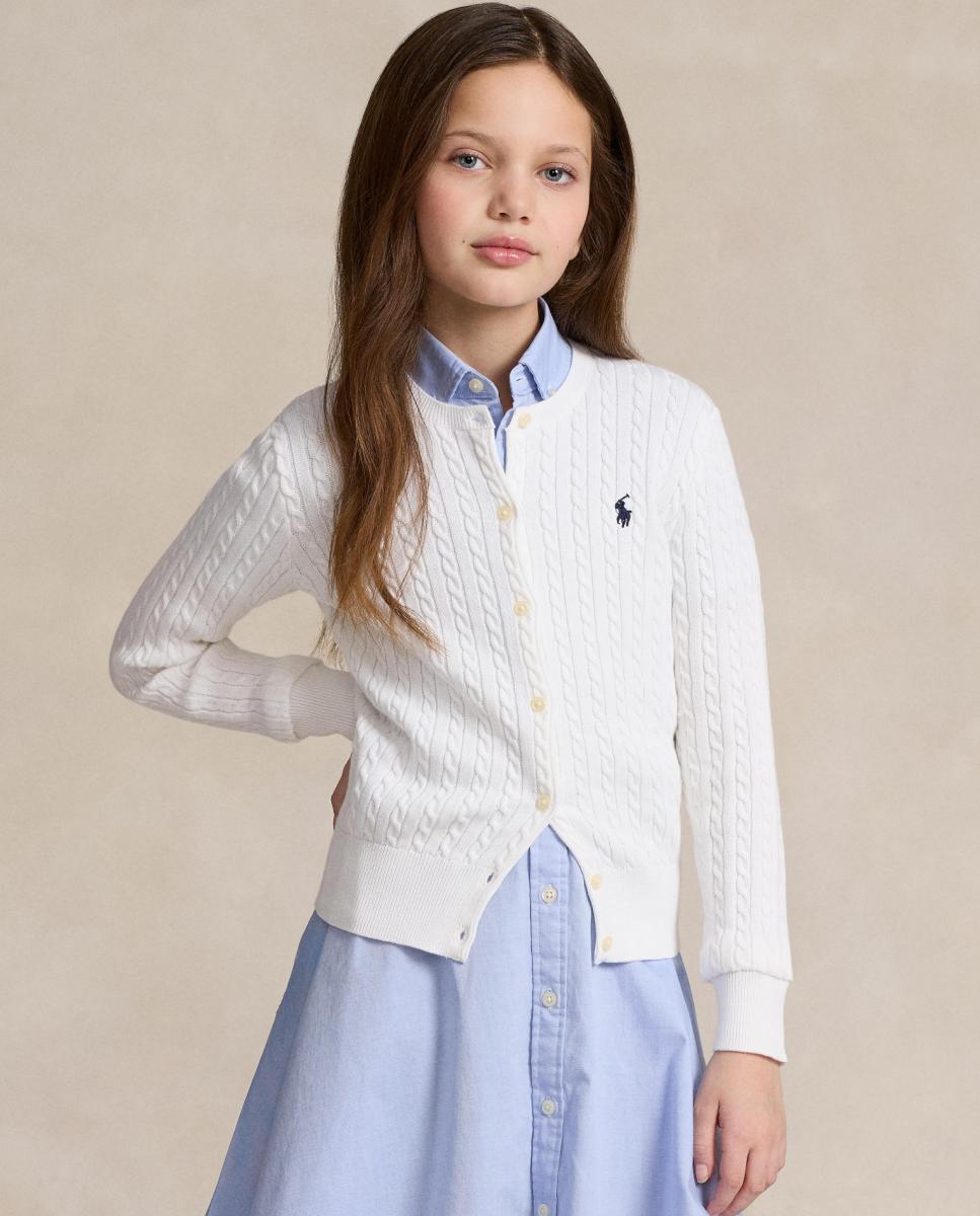 Cardigan de Malha do Cabo de Algodão Polo Ralph Lauren Branco-1