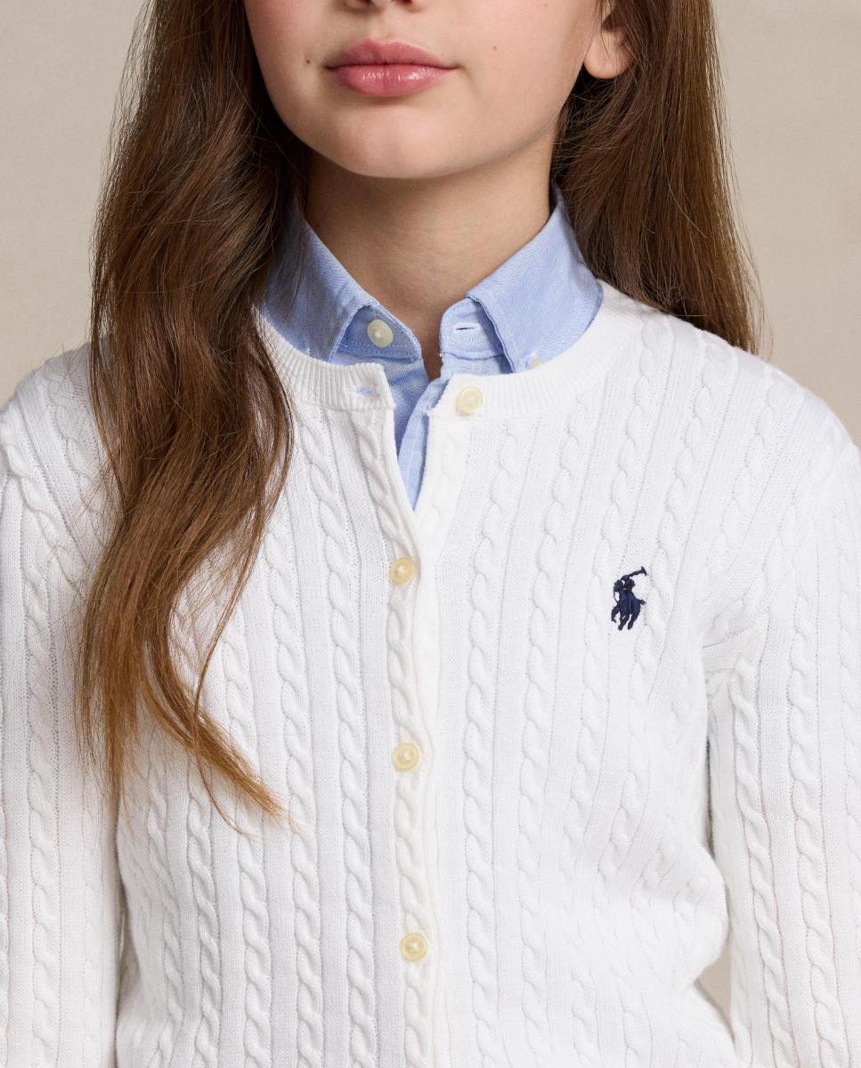 Cardigan de Malha do Cabo de Algodão Polo Ralph Lauren Branco-3