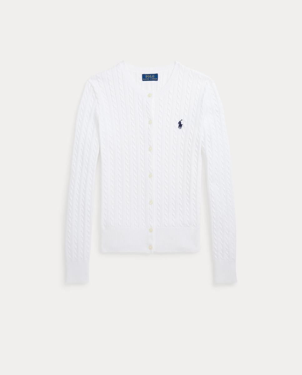 Cardigan de Malha do Cabo de Algodão Polo Ralph Lauren Branco-4
