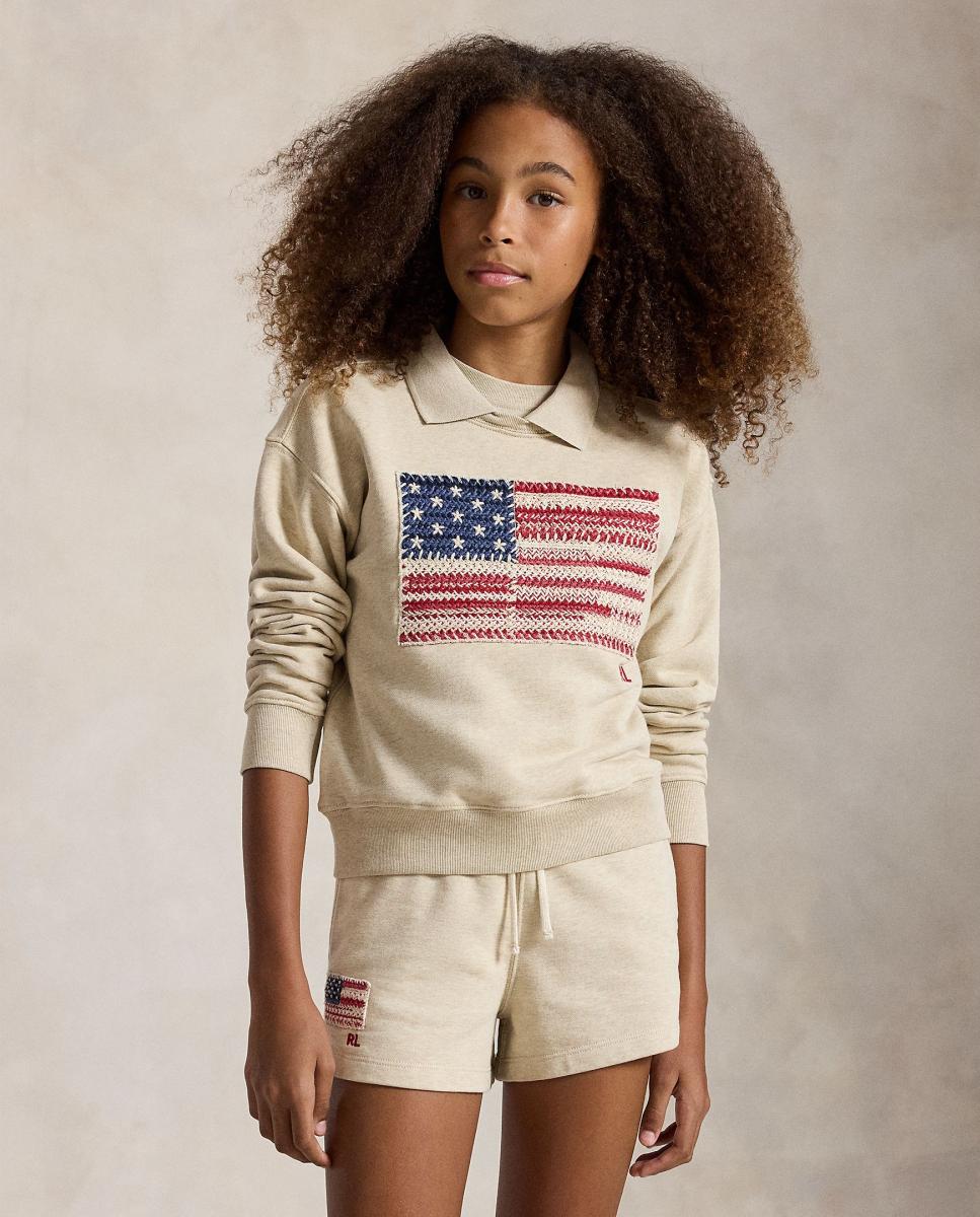 Sweatshirt com Gola e Bandeira Tecida Natural-2