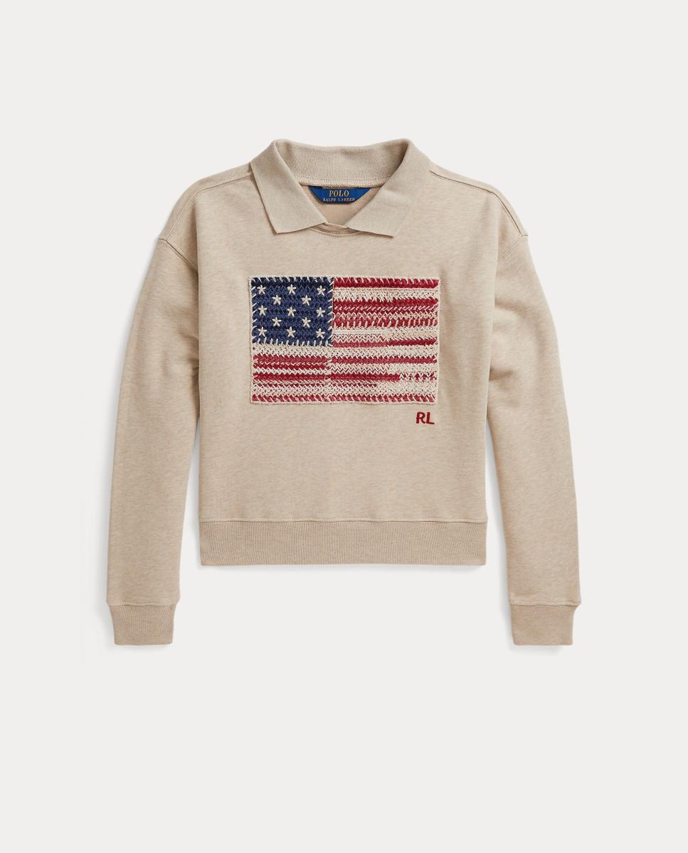 Sweatshirt com Gola e Bandeira Tecida Natural-4