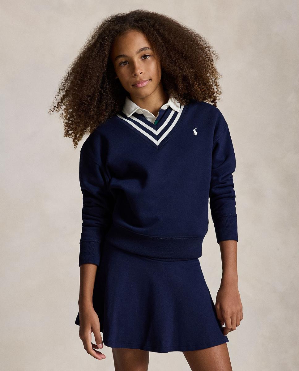 Sudadera de niña de felpa con cuello pico - Polo Ralph Lauren - Azul marino Azul marino-2
