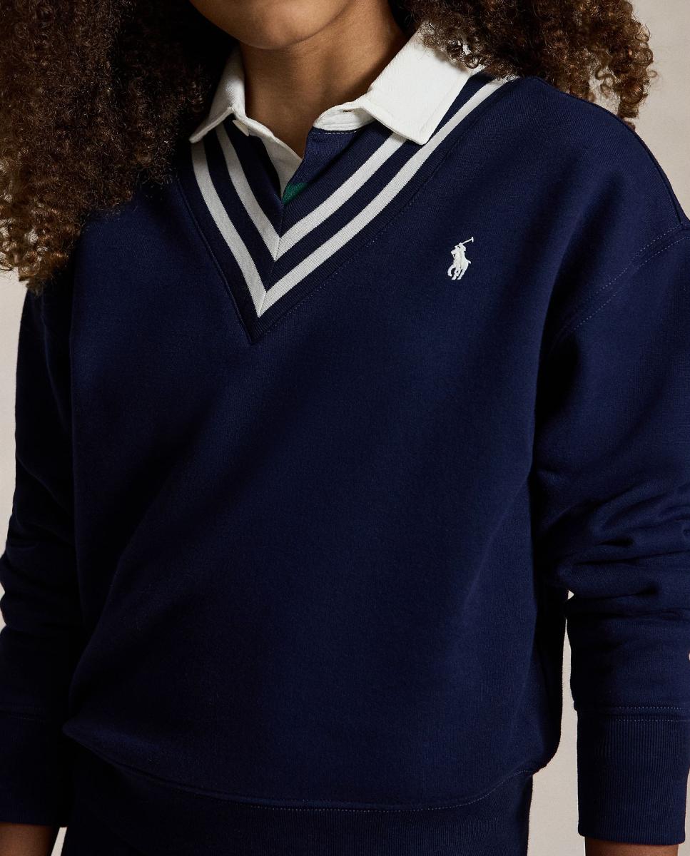 Sudadera de niña de felpa con cuello pico - Polo Ralph Lauren - Azul marino Azul marino-3