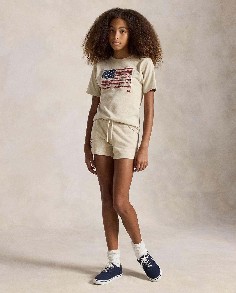 Camiseta de niña de algodón con bandera tejida - Polo Ralph Lauren - Crema Crema-1