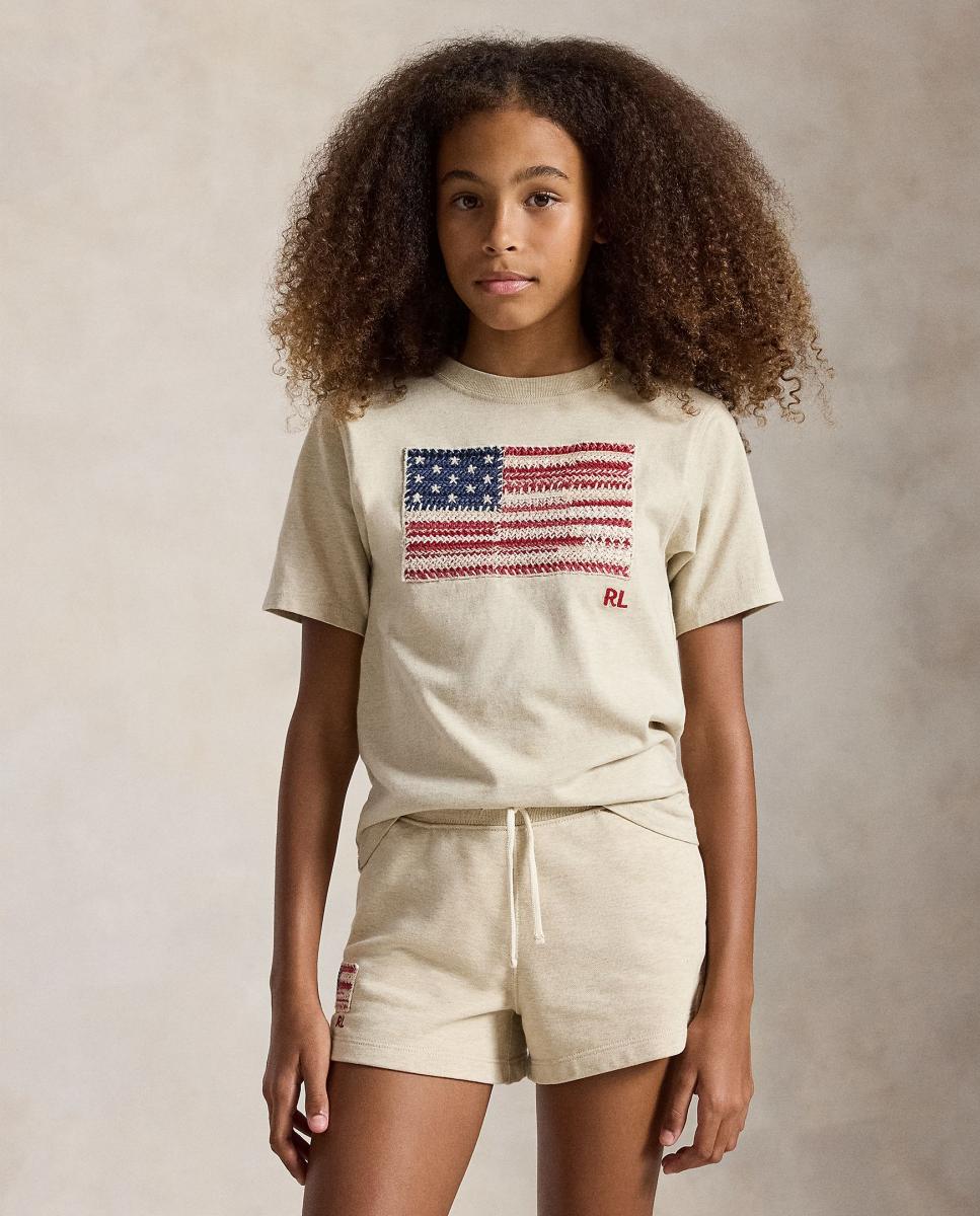 Camiseta de niña de algodón con bandera tejida - Polo Ralph Lauren - Crema Crema-2