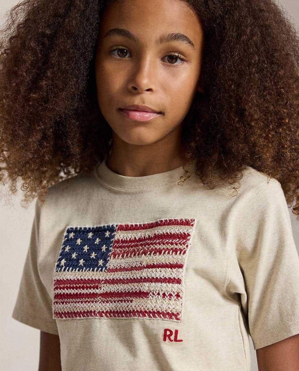 Camiseta de niña de algodón con bandera tejida - Polo Ralph Lauren - Crema Crema-3