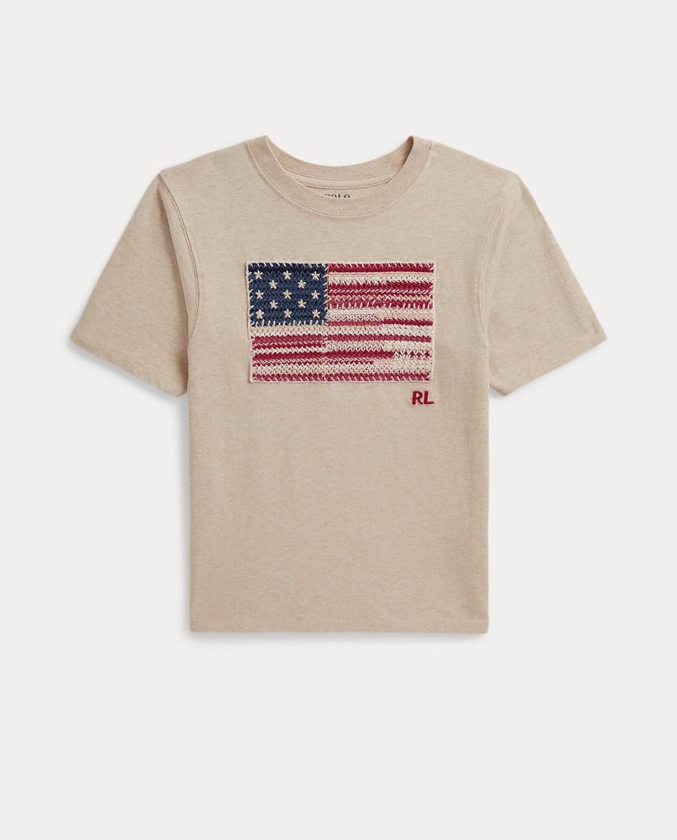 Camiseta de niña de algodón con bandera tejida - Polo Ralph Lauren - Crema Crema-4