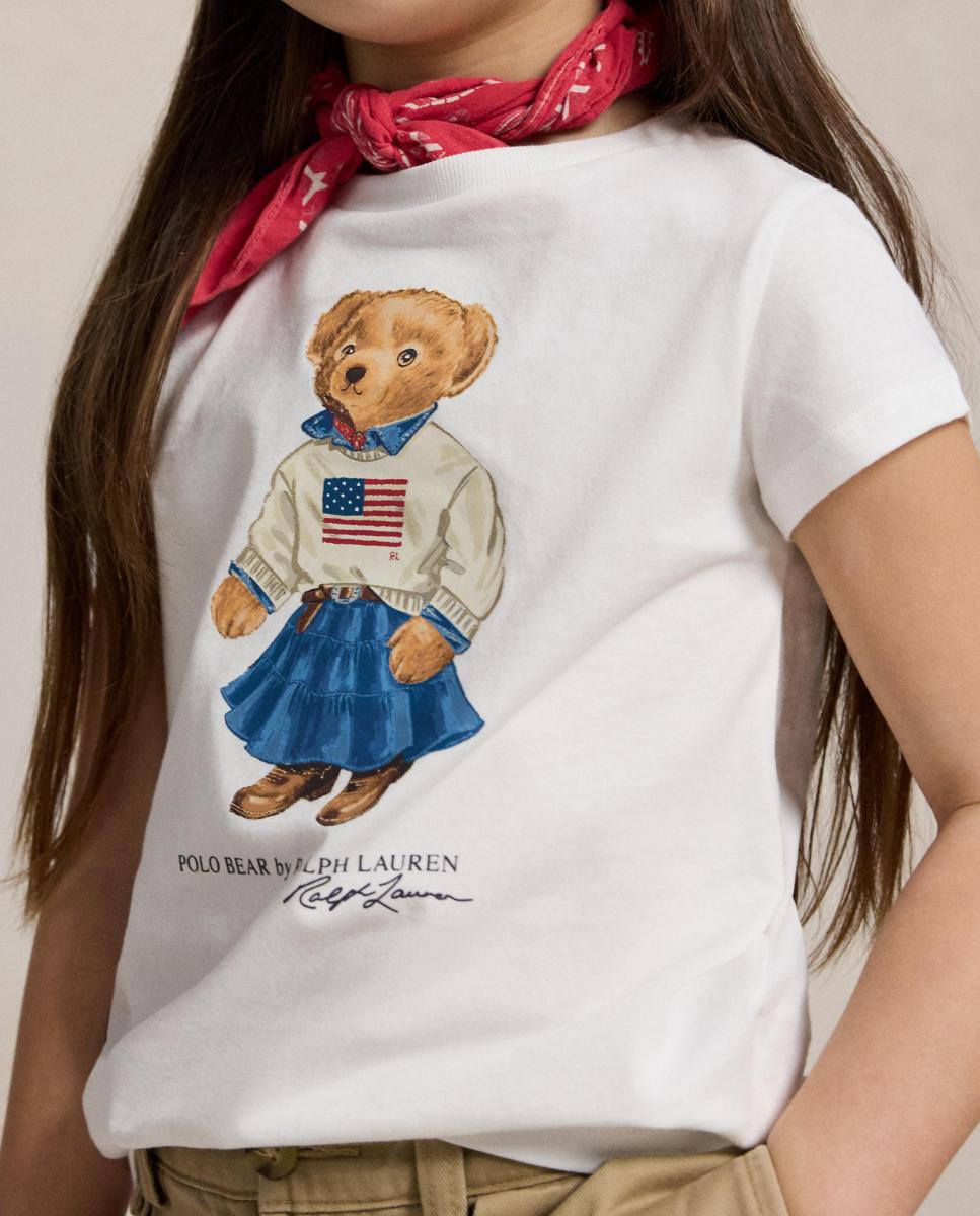 T-shirt de Algodão com Polo Bear Branco-2