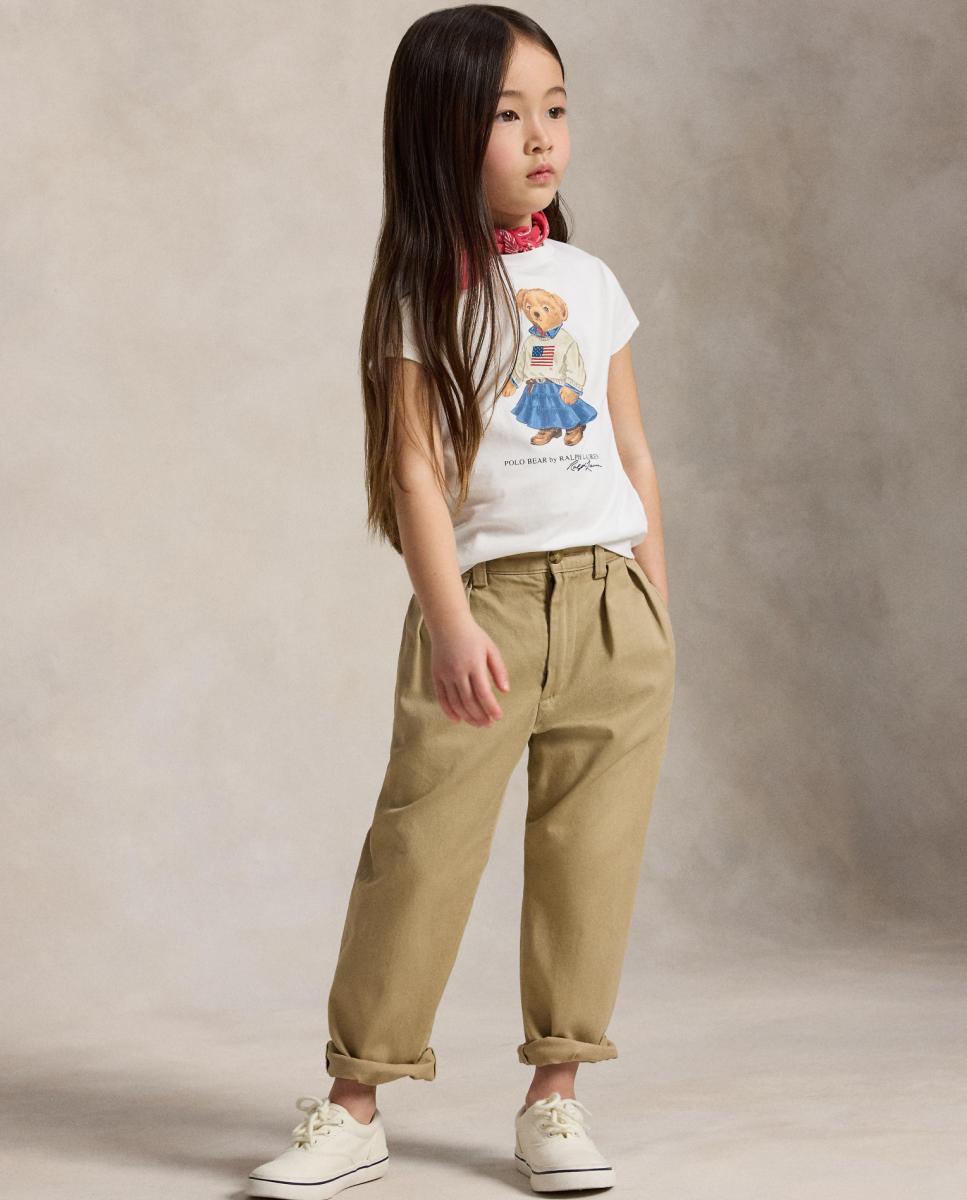 T-shirt de Algodão com Polo Bear Branco-3