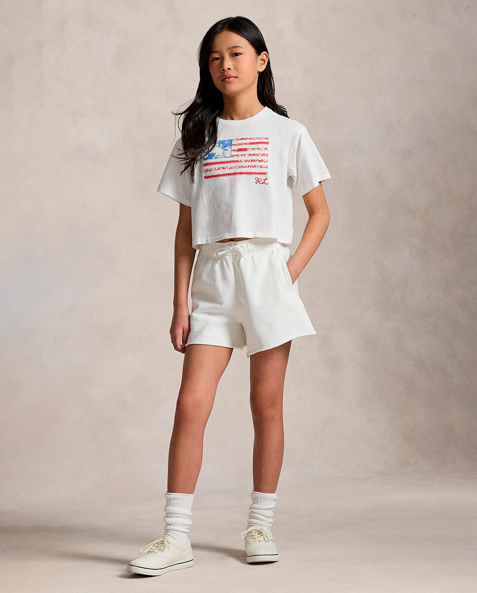 T-shirt de Malha de Algodão com Bandeira Polo Ralph Lauren Branco-2