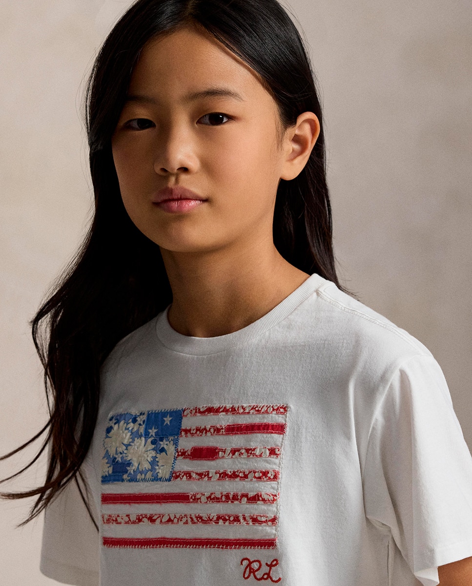 T-shirt de Malha de Algodão com Bandeira Polo Ralph Lauren Branco-3