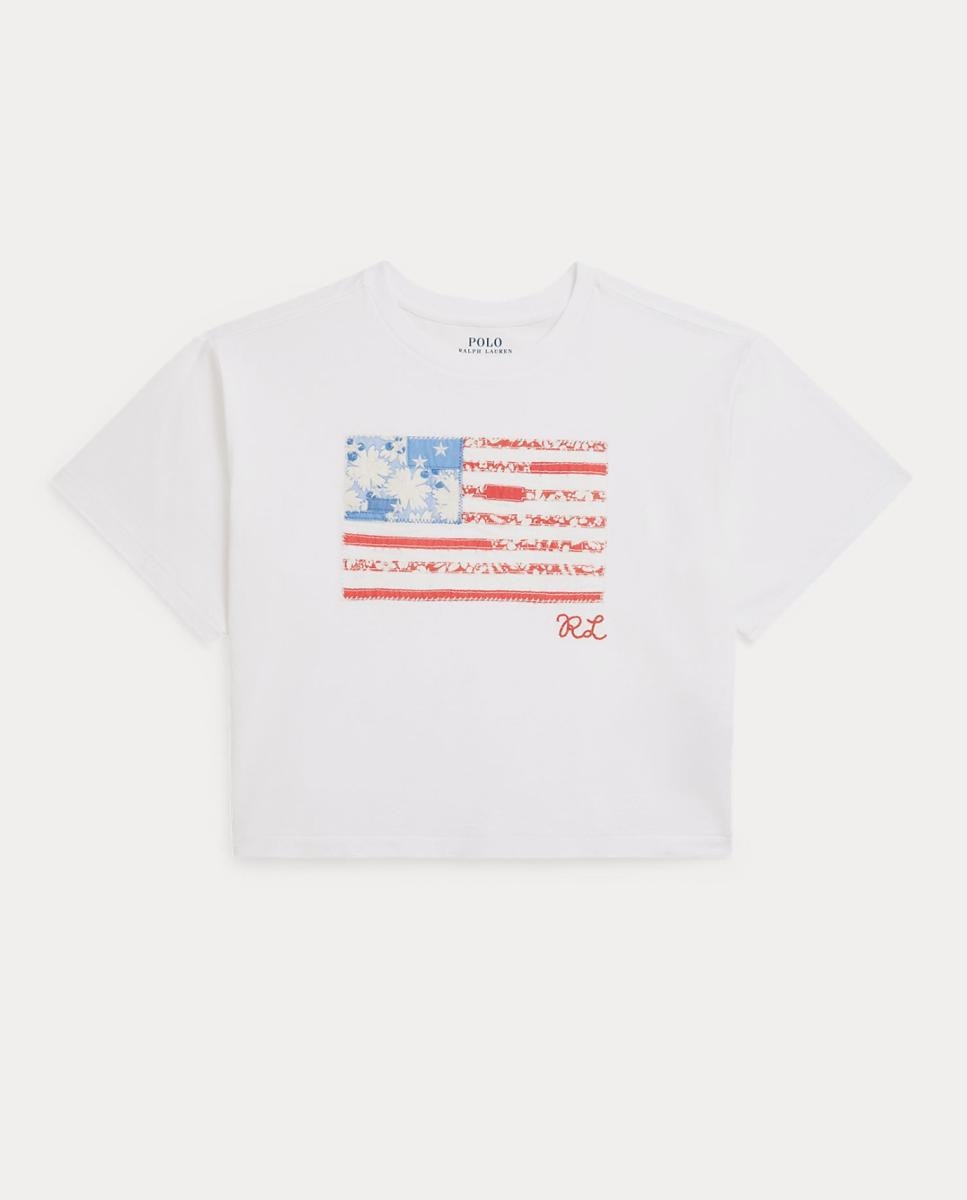 T-shirt de Malha de Algodão com Bandeira Polo Ralph Lauren Branco-4